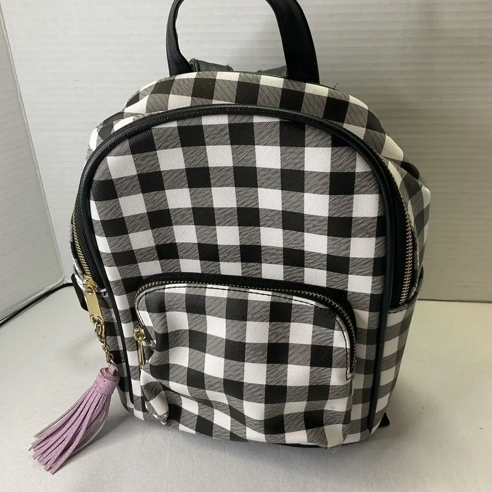Icing Black/‎ White Gingham Buffalo Check Backpack Purse